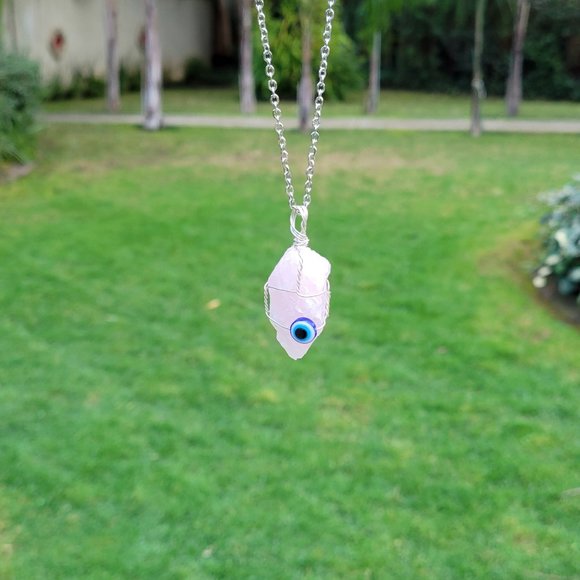 Rose Quartz Evil Eye Crystal Pendant - Picture 9 of 10